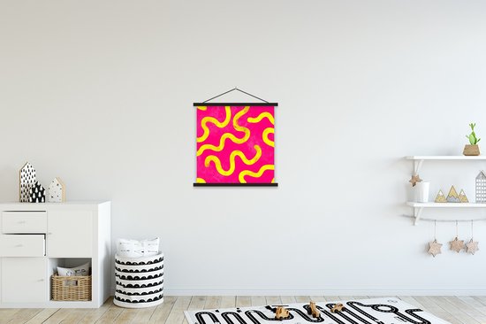 Porte-affiche avec affiche 40x40 cm - Affiche scolaire - Ligne - Jaune - Abstrait - Affiche textile - Lattes noires