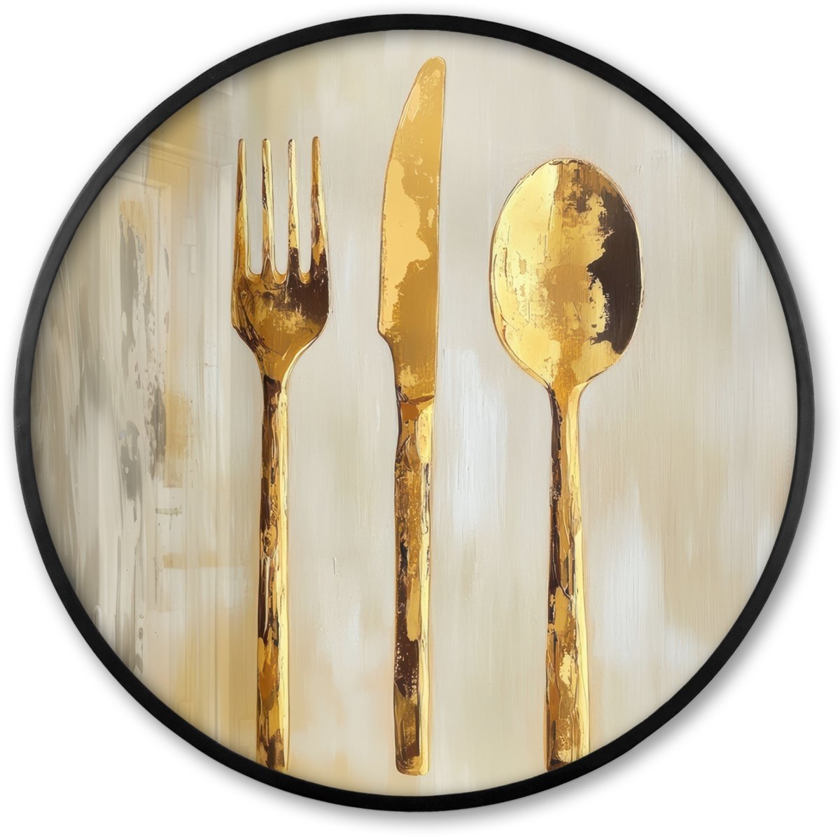 FrameYourWall Poster in lijst Rond - Fotolijst 60x60 cm - Posters - Verf - Goud - Bestek - Ronde posterlijst zwart - Decoratie - Wanddecoratie woonkamer - Muurdecoratie slaapkamer Bestek - Verf