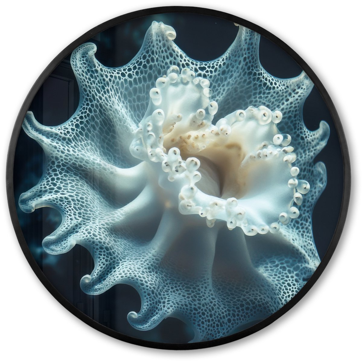 FrameYourWall Poster in lijst Rond - Fotolijst 60x60 cm - Posters - Zeewezen - Wit - Golven - Water - Ronde posterlijst zwart - Decoratie - Wanddecoratie woonkamer - Muurdecoratie slaapkamer