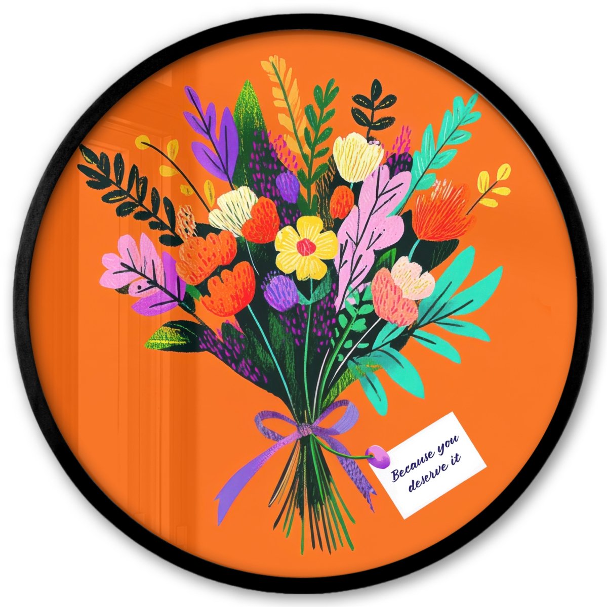 FrameYourWall Poster in lijst Rond - Fotolijst 40x40 cm - Posters - Kaartje - Boeket - Bloemen - Ronde posterlijst zwart - Decoratie - Wanddecoratie woonkamer - Muurdecoratie slaapkamer