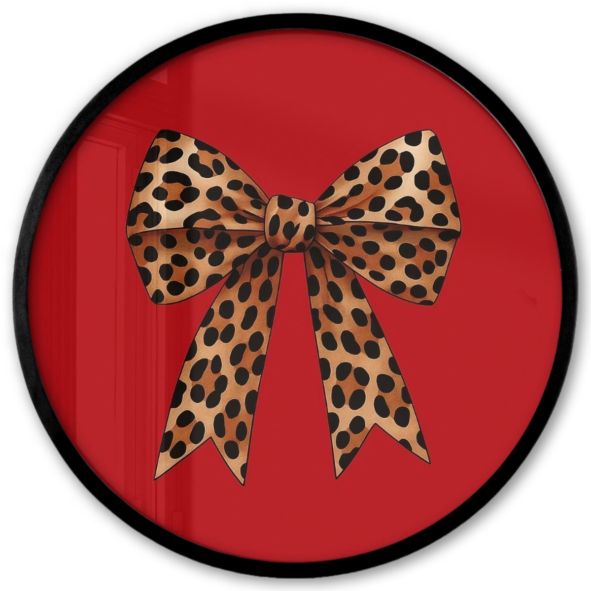 FrameYourWall Poster in lijst Rond - Fotolijst 40x40 cm - Posters - Strik - Sierlijk - Panter - Rood - Ronde posterlijst zwart - Decoratie - Wanddecoratie woonkamer - Muurdecoratie slaapkamer Strik - Panterprint