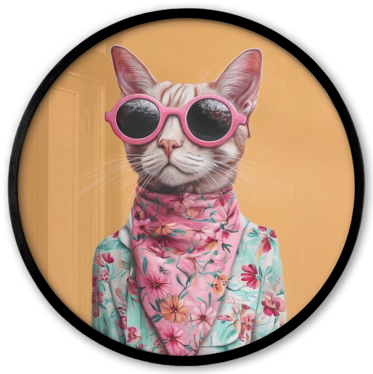 FrameYourWall Poster in lijst Rond - Fotolijst 40x40 cm - Posters - Zonnebril - Kat - Sjaal - Bloemen - Ronde posterlijst zwart - Decoratie - Wanddecoratie woonkamer - Muurdecoratie slaapkamer