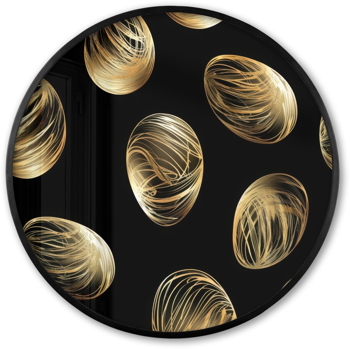 FrameYourWall Poster in lijst Rond - Fotolijst 80x80 cm - Posters - Eieren - Goud - Patroon - Ronde posterlijst zwart - Decoratie - Wanddecoratie woonkamer - Muurdecoratie slaapkamer Pasen