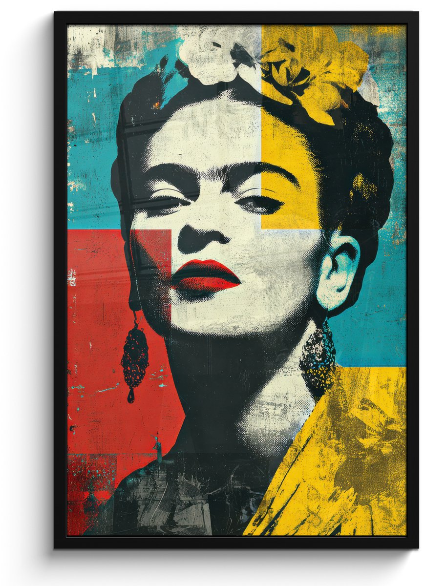 FrameYourWall Poster in lijst - Fotolijst 60x90 cm - Posters - Bloemen - Felle kleuren - Grafisch - Modern - Posterlijst zwart - Decoratie - Wanddecoratie woonkamer - Muurdecoratie slaapkamer Vrouw - Grafisch