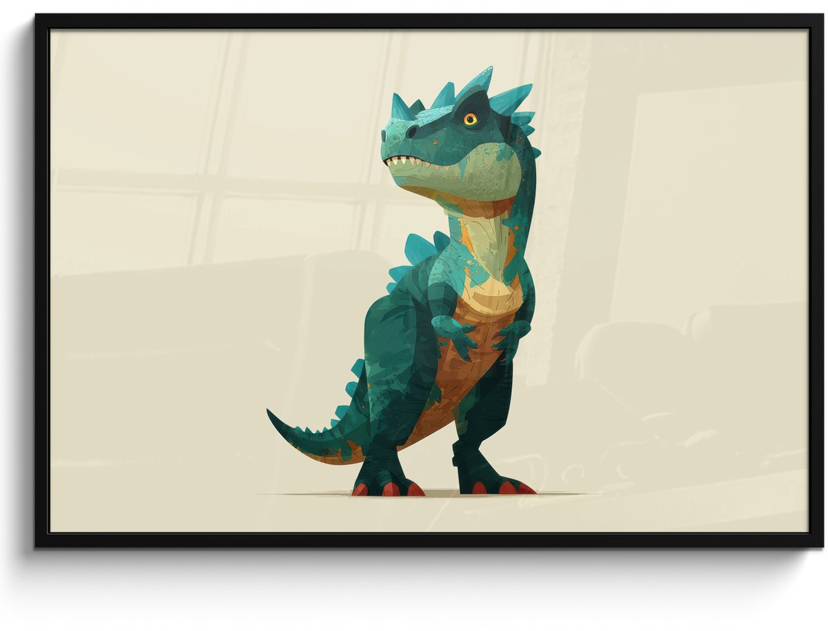 FrameYourWall Poster in lijst - Fotolijst 120x80 cm - Posters - Stekels - Dino - Blauw - Gespierd - Posterlijst zwart - Decoratie - Wanddecoratie woonkamer - Muurdecoratie slaapkamer