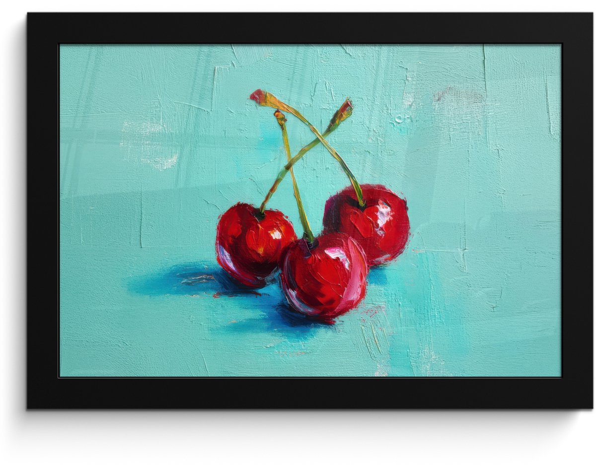 FrameYourWall Poster in lijst - Fotolijst 30x20 cm - Posters - Kersen - Rood - Drie - Geverfd - Posterlijst zwart - Decoratie - Wanddecoratie woonkamer - Muurdecoratie slaapkamer