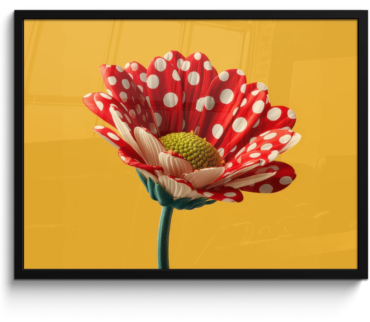 FrameYourWall Poster in lijst - Fotolijst 80x60 cm - Posters - Bloem - Rood - Stippen - Posterlijst zwart - Decoratie - Wanddecoratie woonkamer - Muurdecoratie slaapkamer Bloem - Stippen