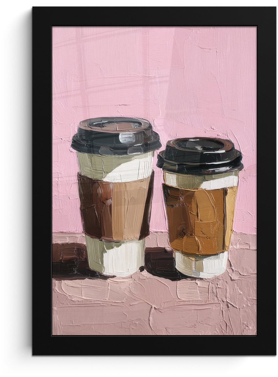 FrameYourWall Poster in lijst - Fotolijst 20x30 cm - Posters - Koffiebekers - Deksel - Verf - Textuur - Posterlijst zwart - Decoratie - Wanddecoratie woonkamer - Muurdecoratie slaapkamer