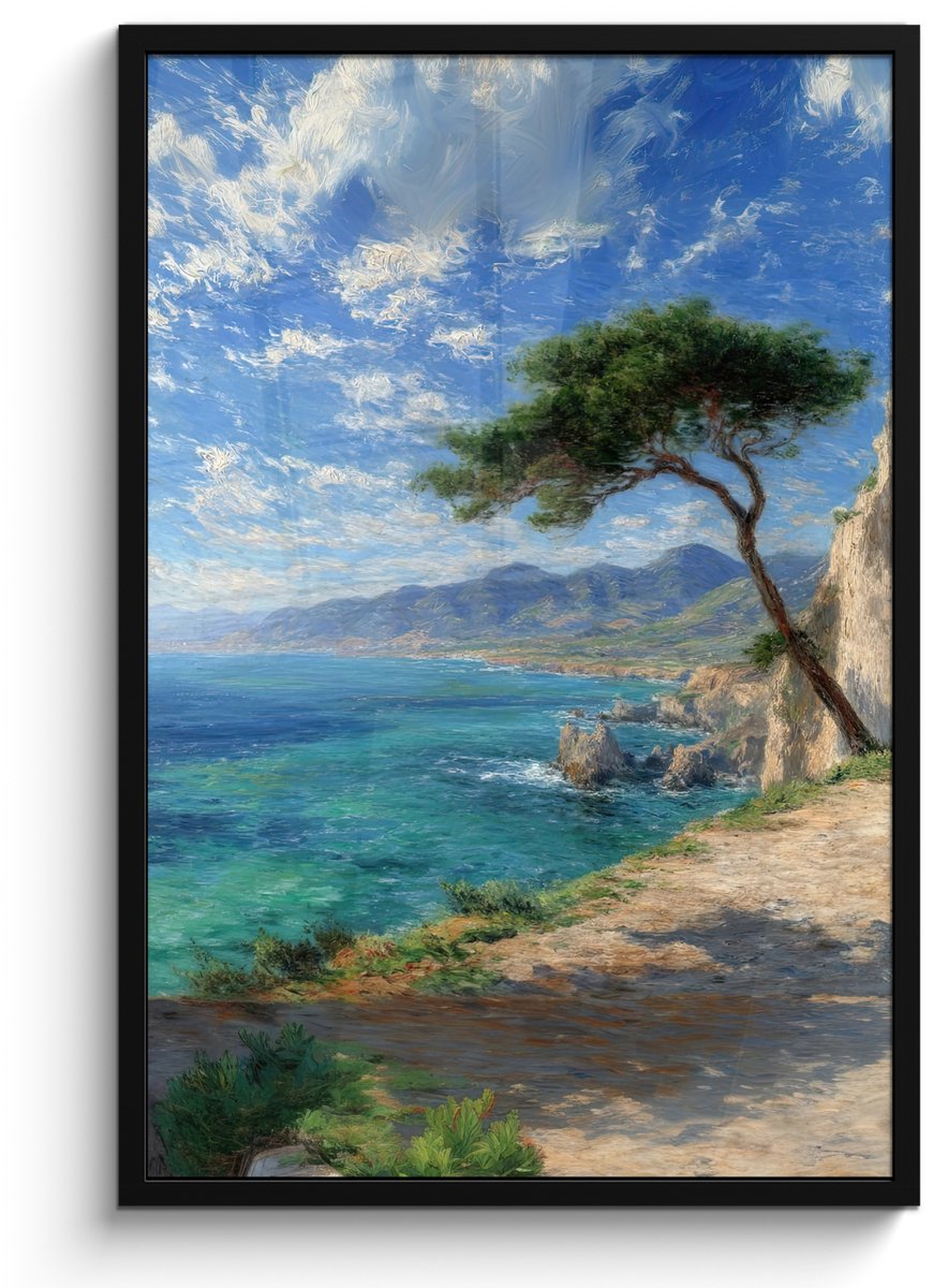 FrameYourWall Poster in lijst - Fotolijst 60x90 cm - Posters - Rotsen - Kustlijn - Boom - Bergen - Posterlijst zwart - Decoratie - Wanddecoratie woonkamer - Muurdecoratie slaapkamer