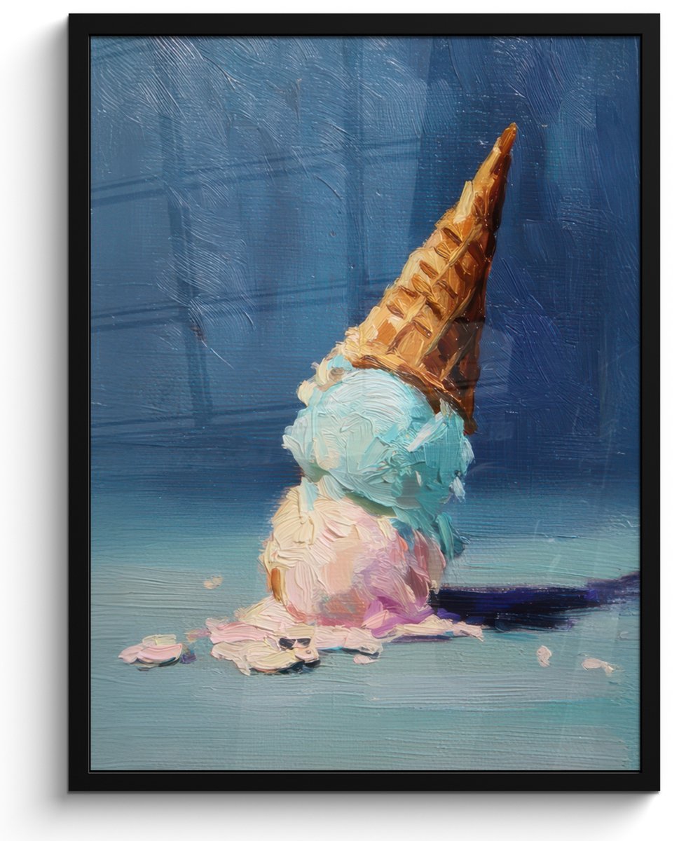 FrameYourWall Poster in lijst - Fotolijst 60x80 cm - Posters - Ijshoorn - Bolletjes - Smelt - Roze - Posterlijst zwart - Decoratie - Wanddecoratie woonkamer - Muurdecoratie slaapkamer