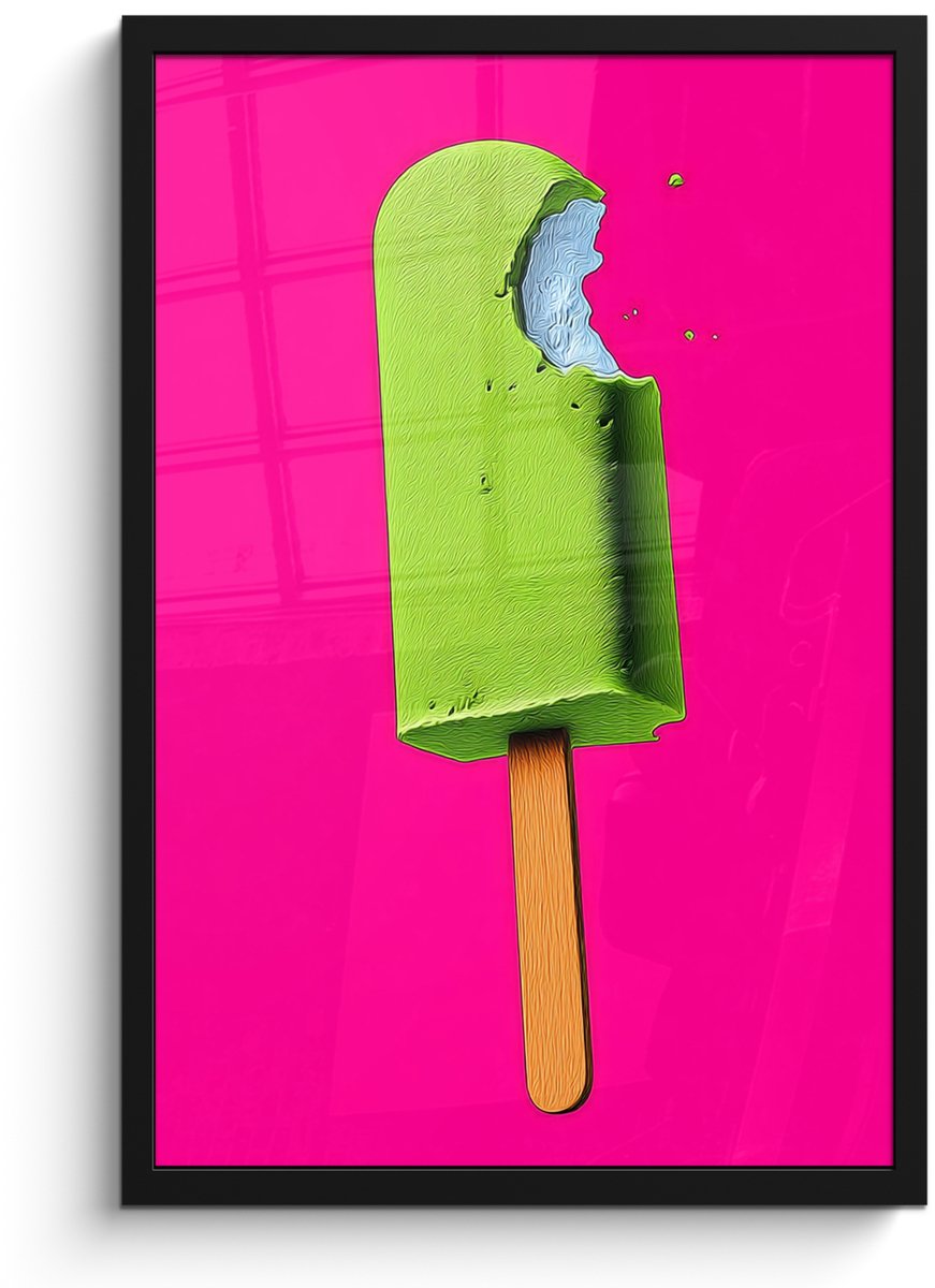 FrameYourWall Poster in lijst - Fotolijst 40x60 cm - Posters - Ijsje - Stokje - Minimalistisch - Groen - Posterlijst zwart - Decoratie - Wanddecoratie woonkamer - Muurdecoratie slaapkamer