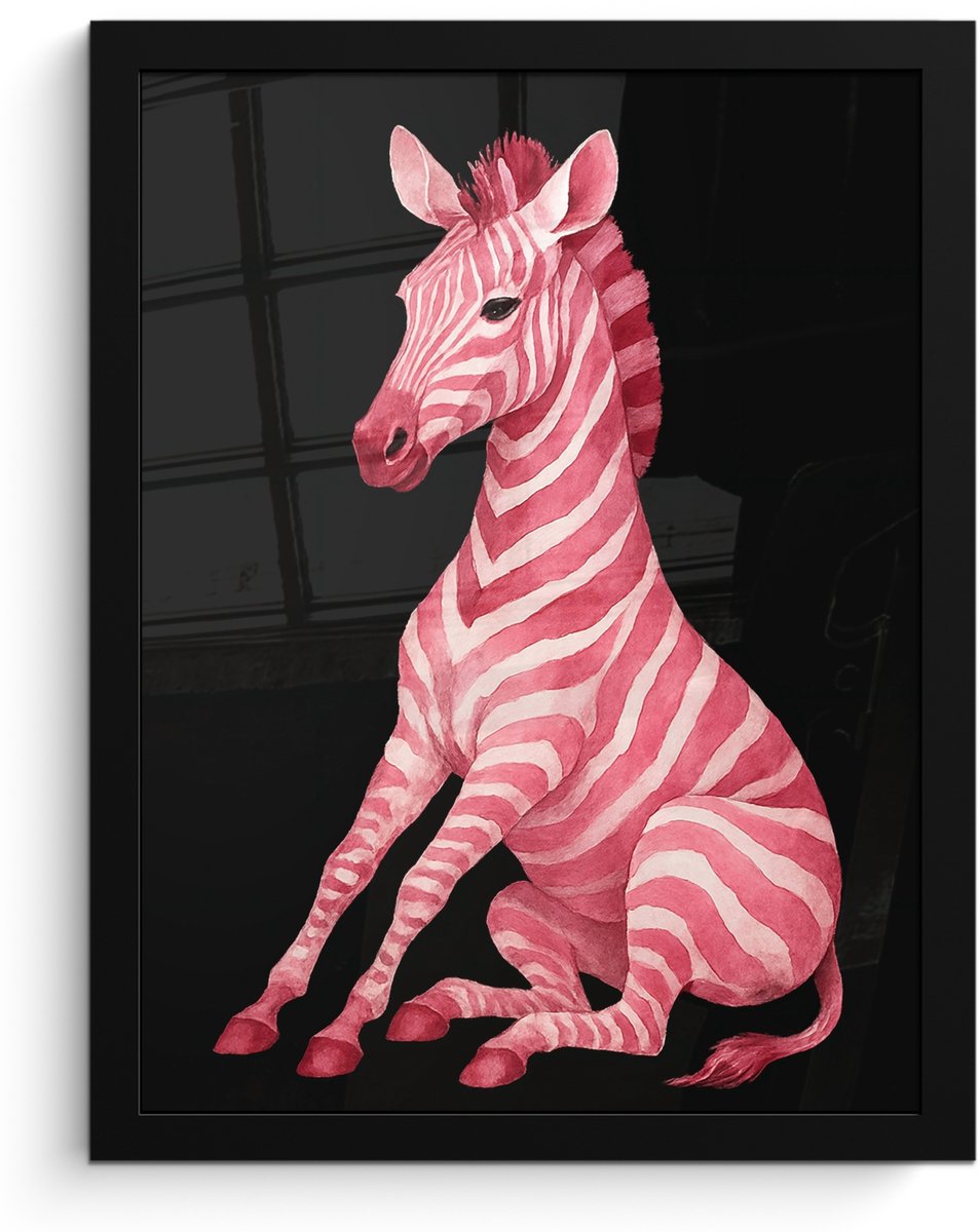 FrameYourWall Poster in lijst - Fotolijst 30x40 cm - Posters - Zebra - Roze - Gestreept - Posterlijst zwart - Decoratie - Wanddecoratie woonkamer - Muurdecoratie slaapkamer