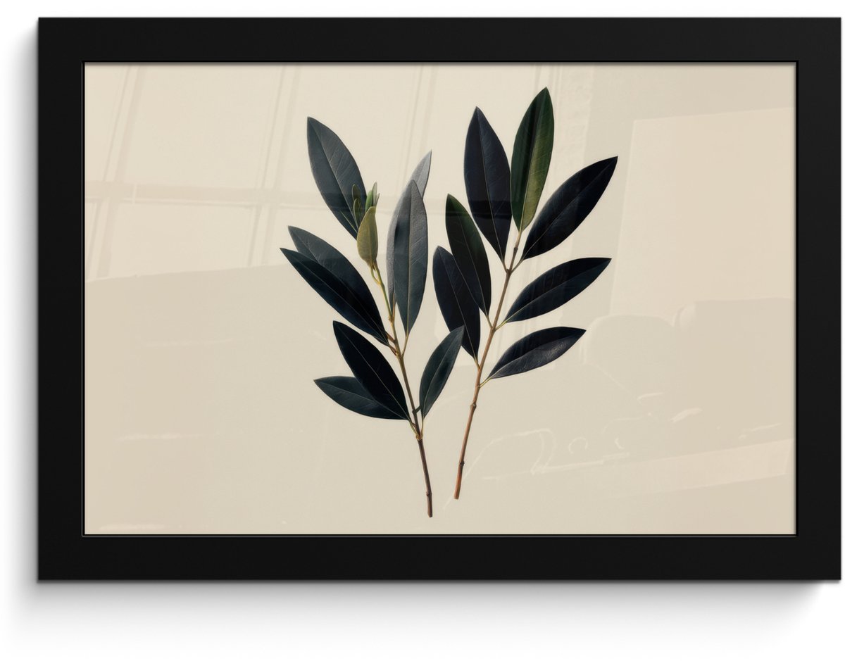 FrameYourWall Poster in lijst - Fotolijst 30x20 cm - Posters - Ovaalvormige bladeren - Diep groen - Symmetrisch - Posterlijst zwart - Decoratie - Wanddecoratie woonkamer - Muurdecoratie slaapkamer