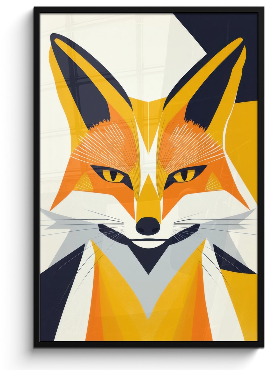 FrameYourWall Poster in lijst - Fotolijst 80x120 cm - Posters - Vos - Oranje - Abstract - Driehoeken - Posterlijst zwart - Decoratie - Wanddecoratie woonkamer - Muurdecoratie slaapkamer