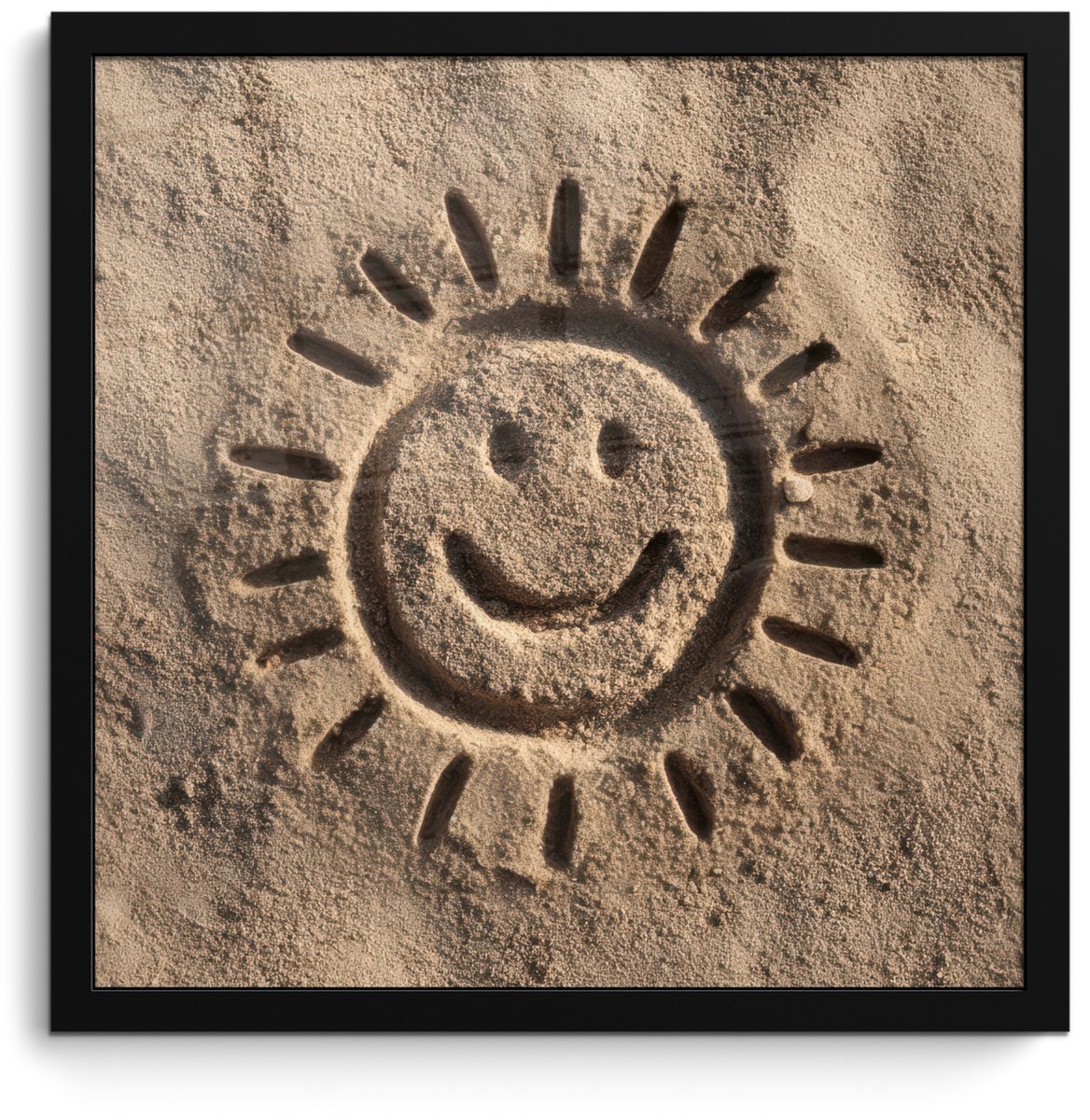FrameYourWall Poster in lijst - Fotolijst 40x40 cm - Posters - Gezichtje - Zon - Zand - Getekend - Posterlijst zwart - Decoratie - Wanddecoratie woonkamer - Muurdecoratie slaapkamer