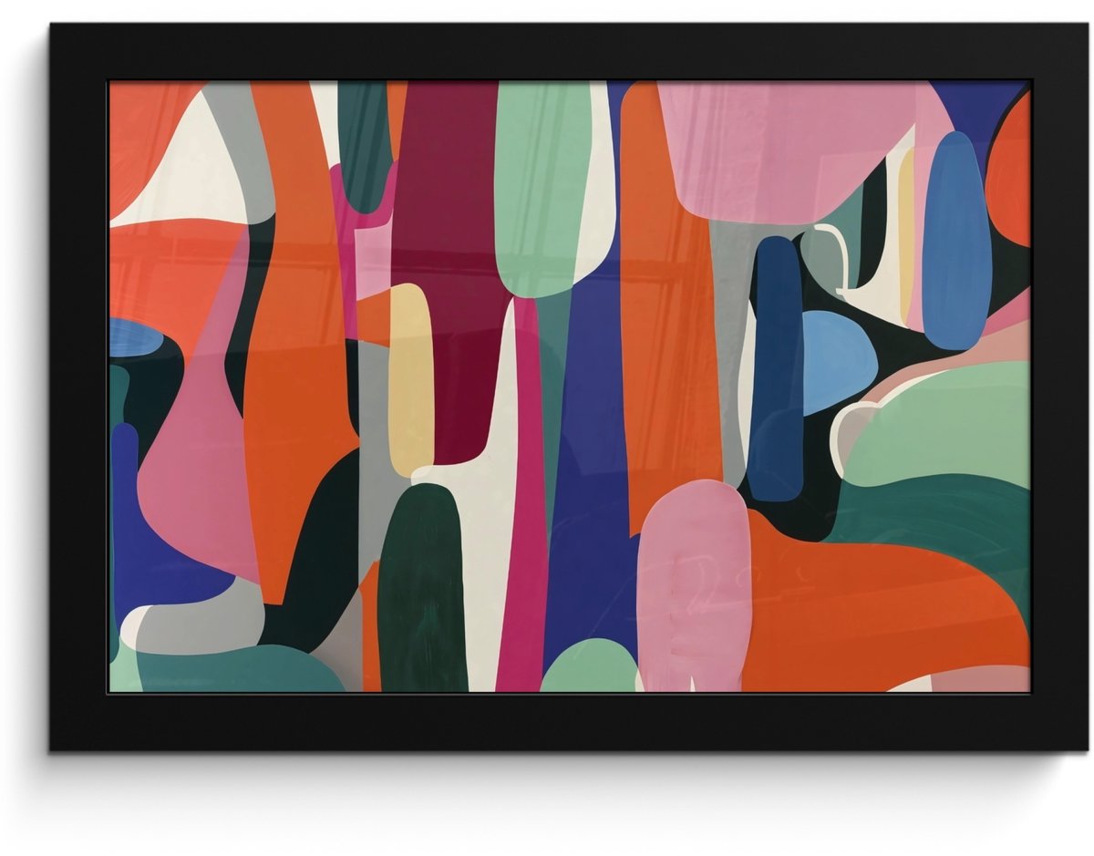 FrameYourWall Poster in lijst - Fotolijst 30x20 cm - Posters - Vormen - Ritmisch - Kleuren - Abstract - Posterlijst zwart - Decoratie - Wanddecoratie woonkamer - Muurdecoratie slaapkamer Vormen - Kleurrijk