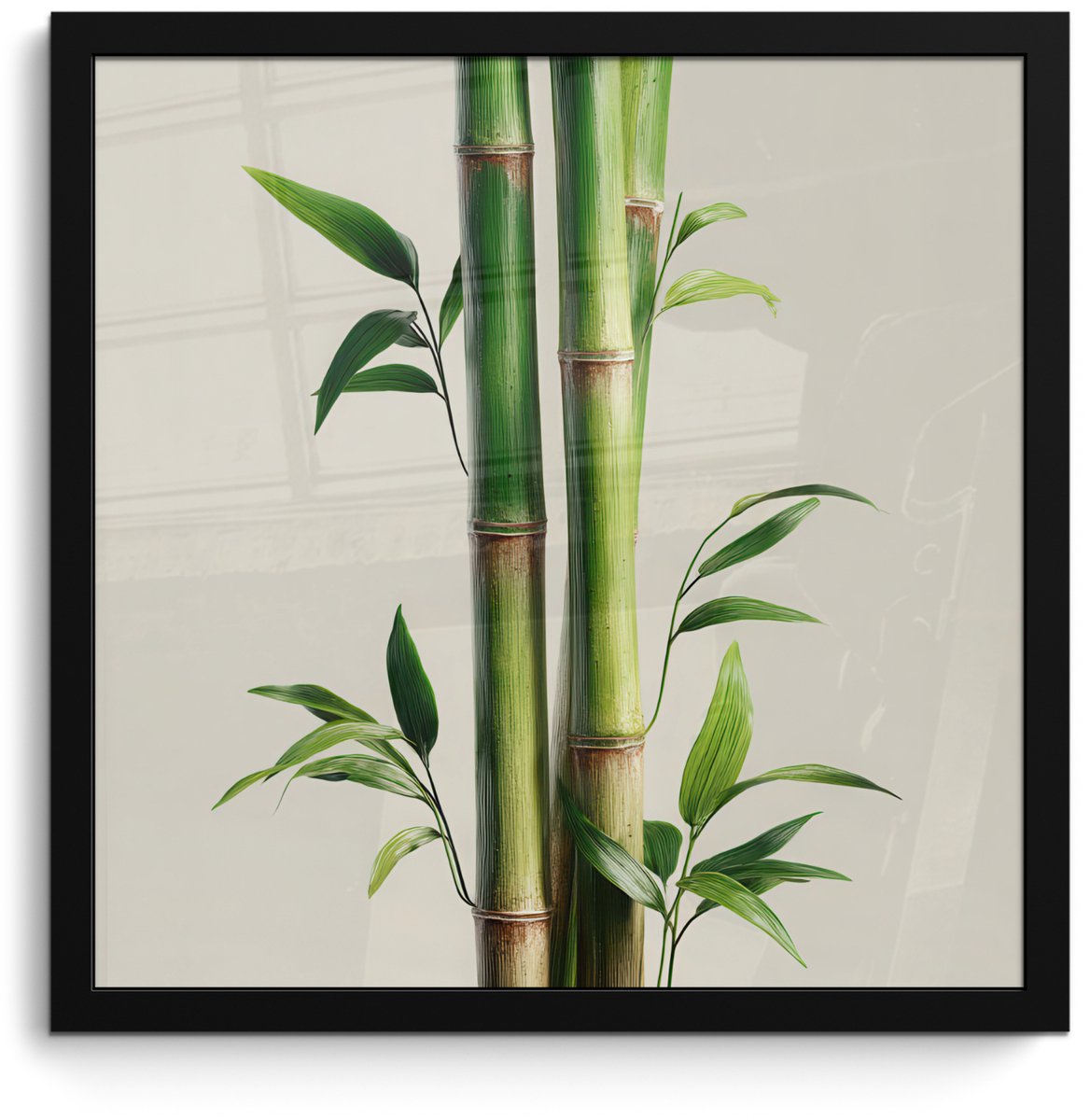 FrameYourWall Poster in lijst - Fotolijst 40x40 cm - Posters - Bamboestengels - Sierlijk - Groen - Posterlijst zwart - Decoratie - Wanddecoratie woonkamer - Muurdecoratie slaapkamer