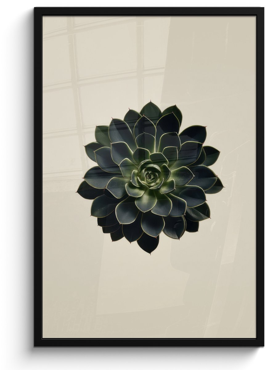 FrameYourWall Poster in lijst - Fotolijst 60x90 cm - Posters - Rozet - Cirkelvormig - Donkergroen - Posterlijst zwart - Decoratie - Wanddecoratie woonkamer - Muurdecoratie slaapkamer