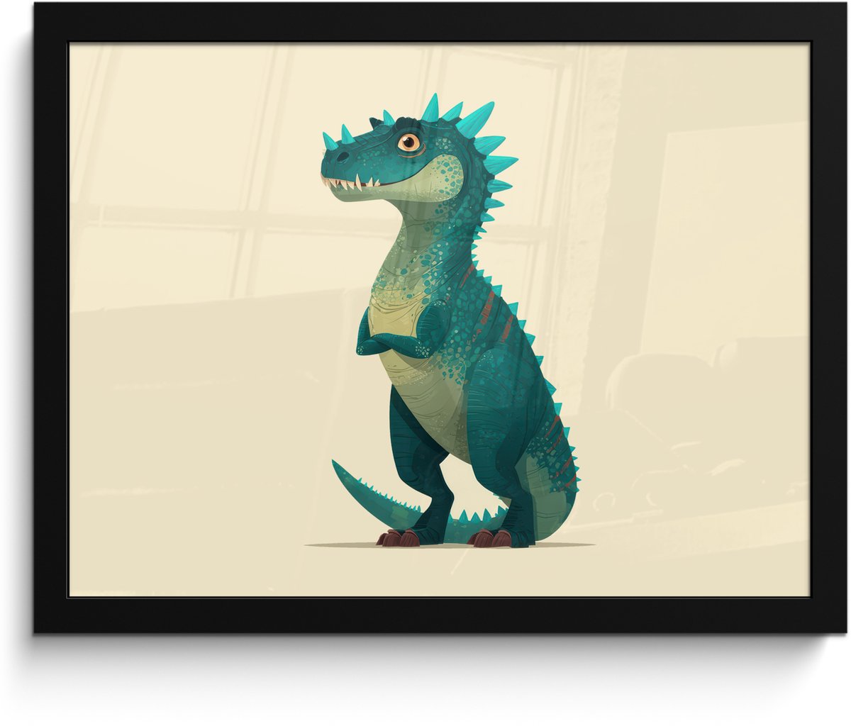 FrameYourWall Poster in lijst - Fotolijst 40x30 cm - Posters - Dinosaurus - Turquoise - Stekels - Posterlijst zwart - Decoratie - Wanddecoratie woonkamer - Muurdecoratie slaapkamer Dinosaurus - Stekels
