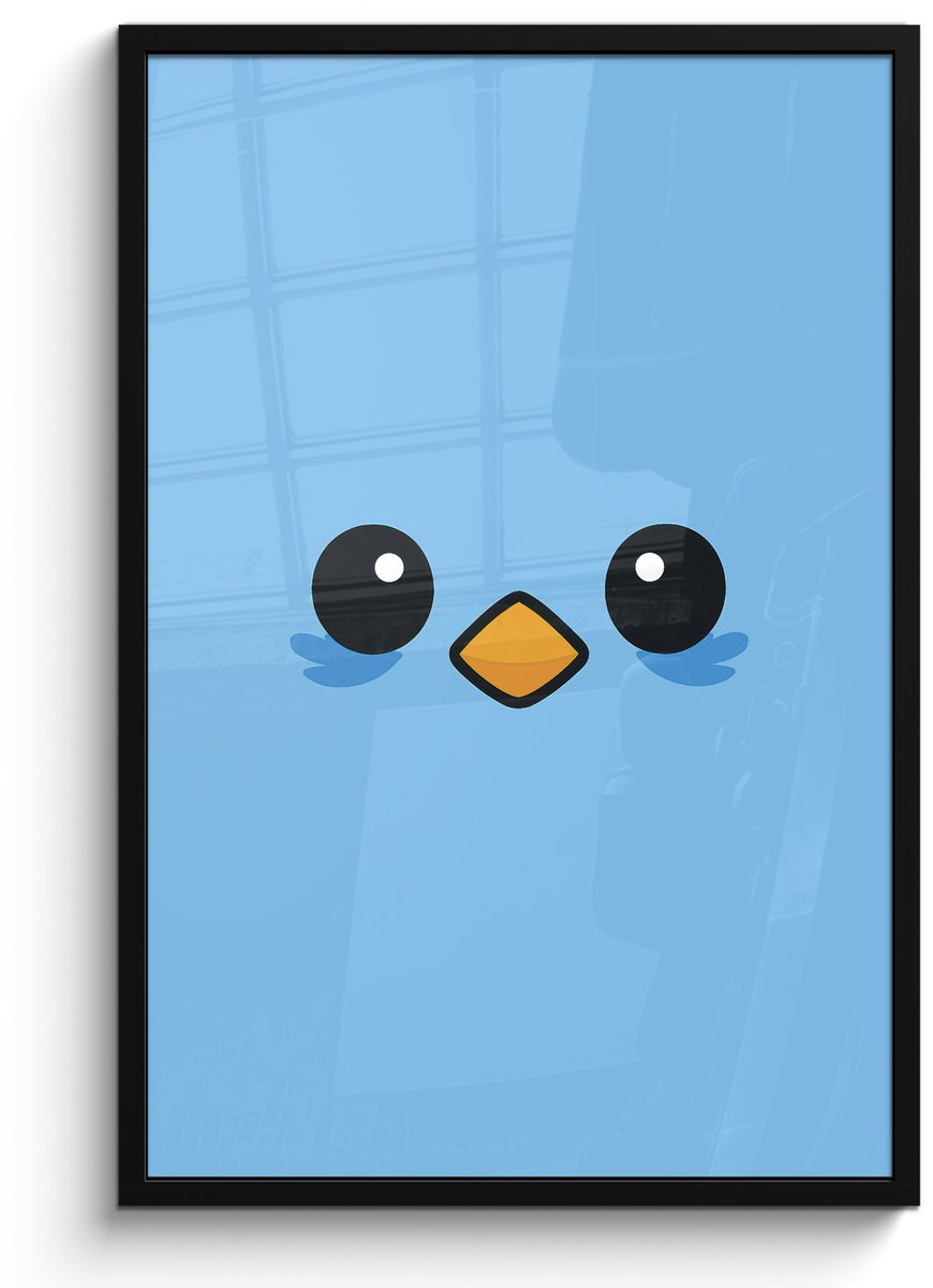 FrameYourWall Poster in lijst - Fotolijst 60x90 cm - Posters - Vogel - Blauw - Eenvoudig - Posterlijst zwart - Decoratie - Wanddecoratie woonkamer - Muurdecoratie slaapkamer