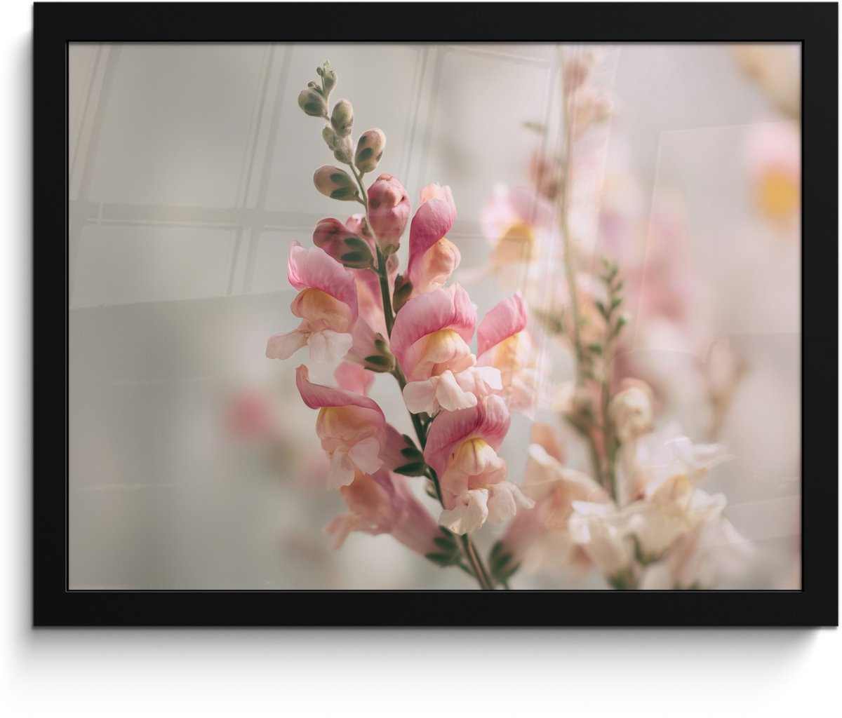 FrameYourWall Poster in lijst - Fotolijst 40x30 cm - Posters - Bloem - Leeuwenbek - Roze - Stengel - Posterlijst zwart - Decoratie - Wanddecoratie woonkamer - Muurdecoratie slaapkamer