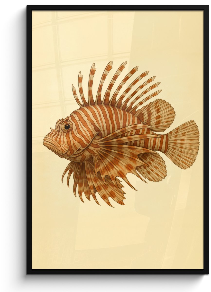 FrameYourWall Poster in lijst - Fotolijst 80x120 cm - Posters - Strepen - Vis - Rond - Stekels - Posterlijst zwart - Decoratie - Wanddecoratie woonkamer - Muurdecoratie slaapkamer Vis - Stekels