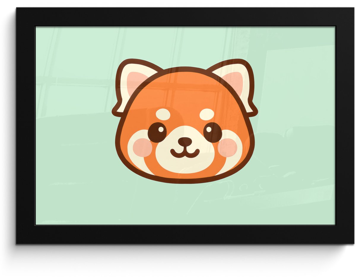 FrameYourWall Poster in lijst - Fotolijst 30x20 cm - Posters - Rode panda - Groen - Cartoon - Posterlijst zwart - Decoratie - Wanddecoratie woonkamer - Muurdecoratie slaapkamer