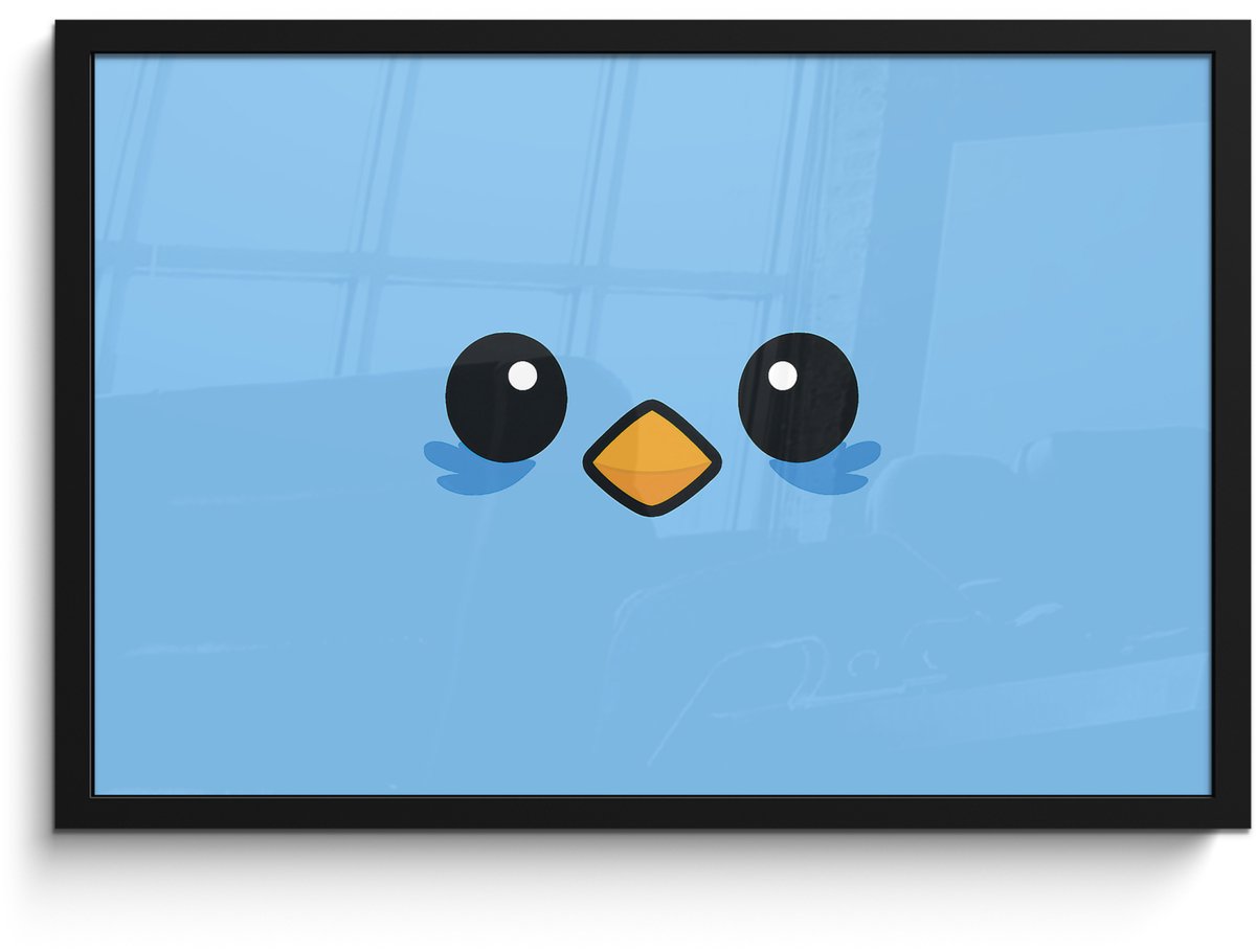 FrameYourWall Poster in lijst - Fotolijst 60x40 cm - Posters - Vogel - Blauw - Eenvoudig - Posterlijst zwart - Decoratie - Wanddecoratie woonkamer - Muurdecoratie slaapkamer