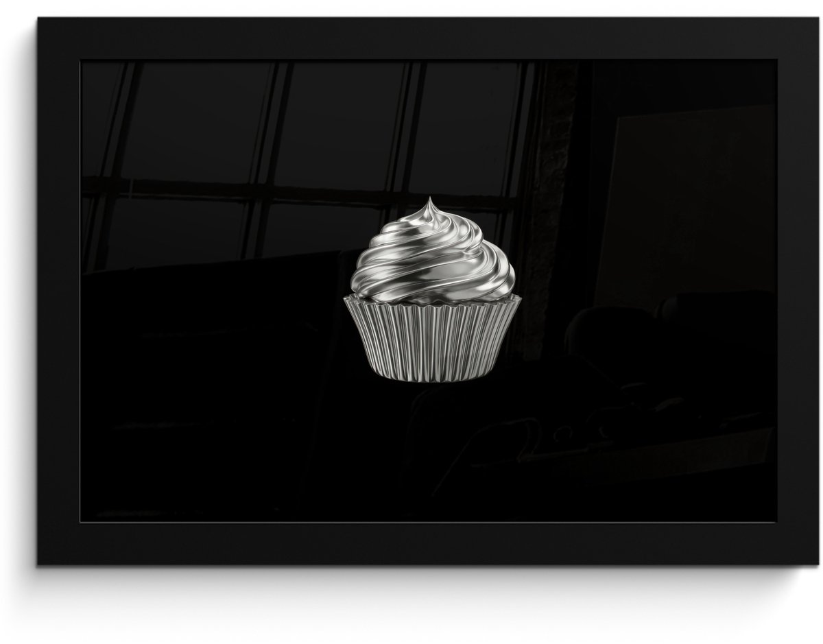 FrameYourWall Poster in lijst - Fotolijst 30x20 cm - Posters - Cupcake - Luxueus - Zilver - Posterlijst zwart - Decoratie - Wanddecoratie woonkamer - Muurdecoratie slaapkamer