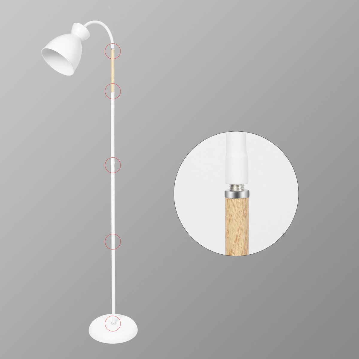 ANTEN Industriële Vloerlamp - Ovale lampenkap Wit - E27 fitting MAX60W - excl. lichtbronnen