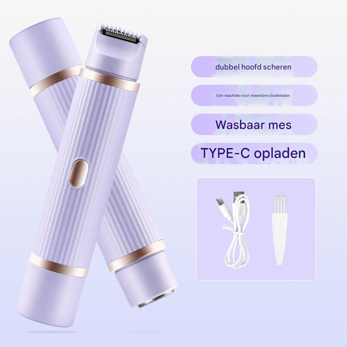 2-in-1 waterdichte elektrische bikinitrimmer voor nat/droog haar voor dames, pijnloze ontharing (paars)