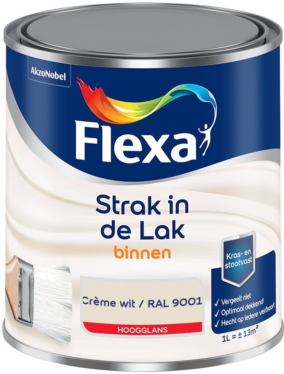 Flexa - Strak in de Lak Binnenlak Hoogglans - Crème wit / RAL 9001 - Mengverf - 1 L