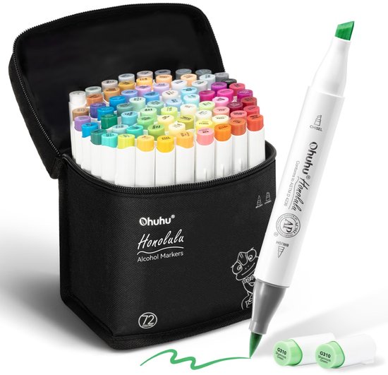 Marqueurs Art à Alcohol Ohuhu Honolulu 72 couleurs, pinceau et burin