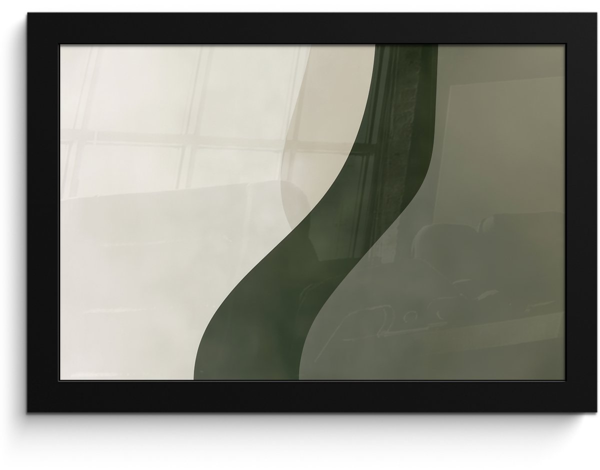 FrameYourWall Poster in lijst - Fotolijst 30x20 cm - Posters - Japandi - Groen - Abstract - Modern - Posterlijst zwart - Decoratie - Wanddecoratie woonkamer - Muurdecoratie slaapkamer Lijn