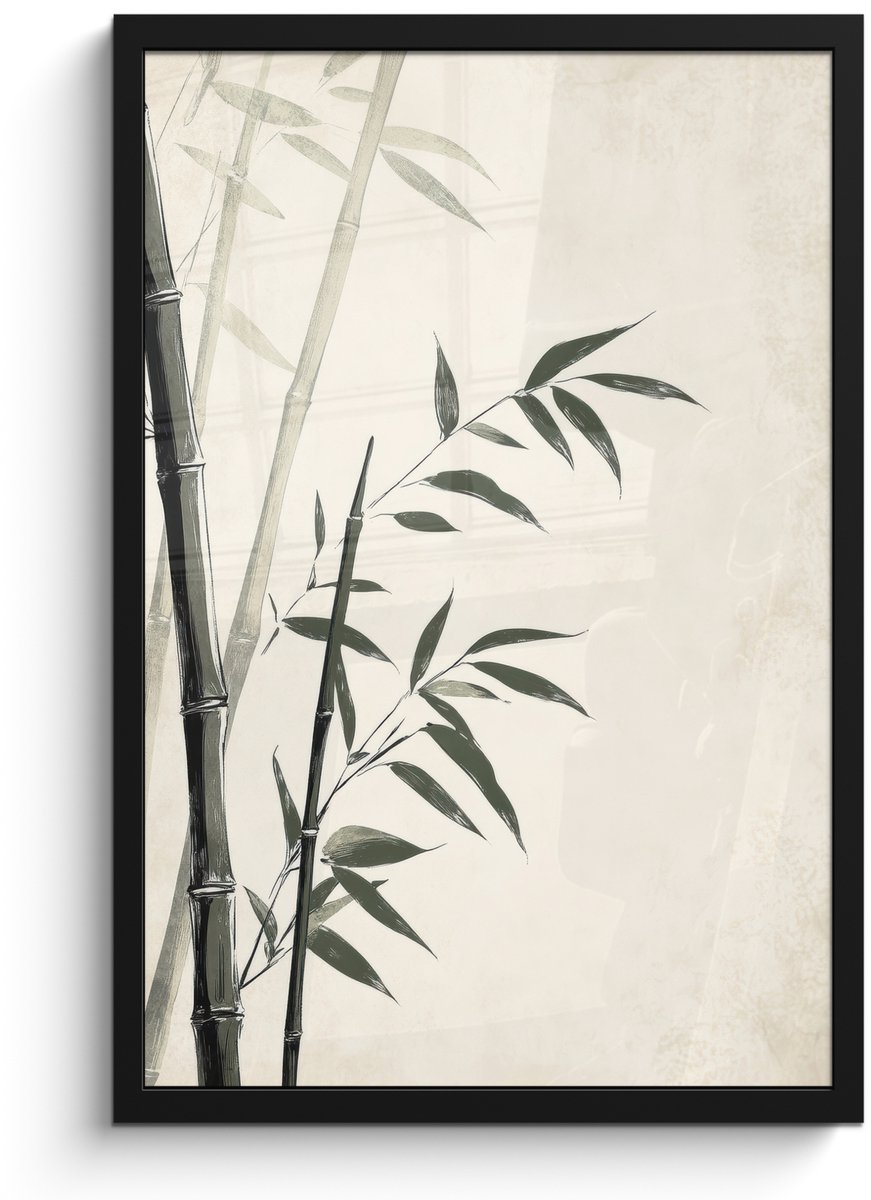 FrameYourWall Poster in lijst - Fotolijst 40x60 cm - Posters - Japandi - Bamboe - Beige - Posterlijst zwart - Decoratie - Wanddecoratie woonkamer - Muurdecoratie slaapkamer