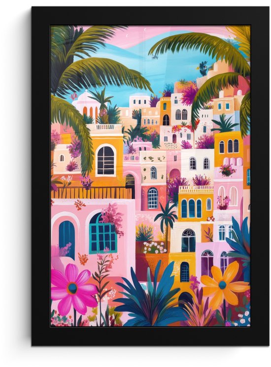 Affiche encadrée - Cadre photo 20x30 cm - Posters - Coloré - Rose - Oranje - Jaune - Fleurs - Affiche encadrée noire - Décoration - Décoration murale salon - Décoration murale chambre