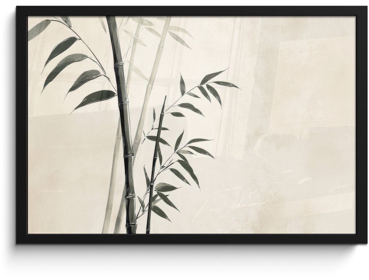 FrameYourWall Poster in lijst - Fotolijst 60x40 cm - Posters - Japandi - Bamboe - Beige - Posterlijst zwart - Decoratie - Wanddecoratie woonkamer - Muurdecoratie slaapkamer