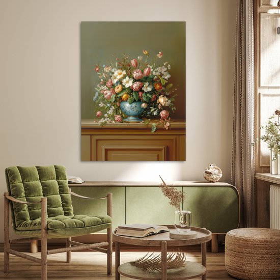 Poster 90x120 cm - Vaas - Pastel - Kleuren - Bloemen - Posters - Kamer decoratie - Wanddecoratie woonkamer - Muurdecoratie slaapkamer