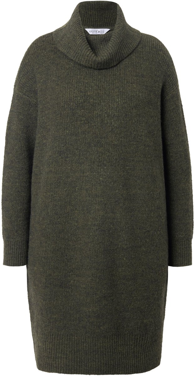 Studio Untold - Dames - Gebreide mini-jurk oversized colkraag lange mouw - Palmboomgroen - Maat 54+