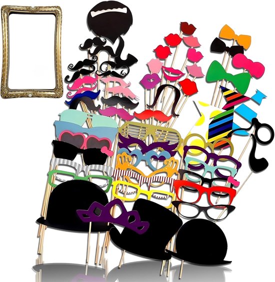 59 Stukken Feest Foto Booth Props Decoratie voor Bruiloft - Tafel Decoratie Verjaardag - Carnival - Oud en Nieuw Decoratie - Feest Decoratie Foto Box Accessoires - Foto Props - Foto Box Feest