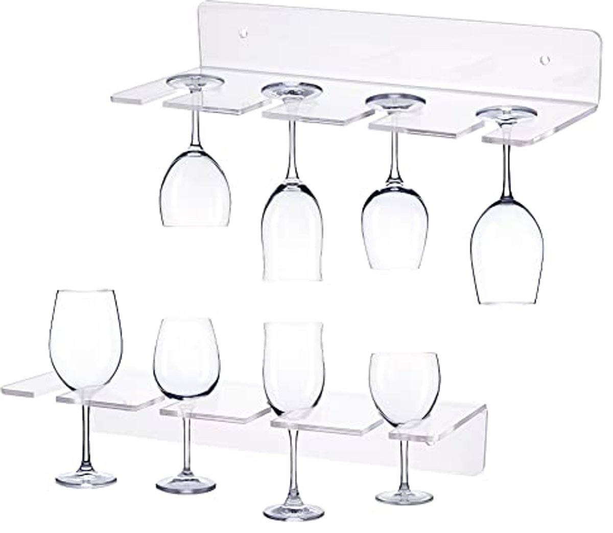 Wandmontage acryl wijnglashouders - 2 stuks voor keuken en bar
