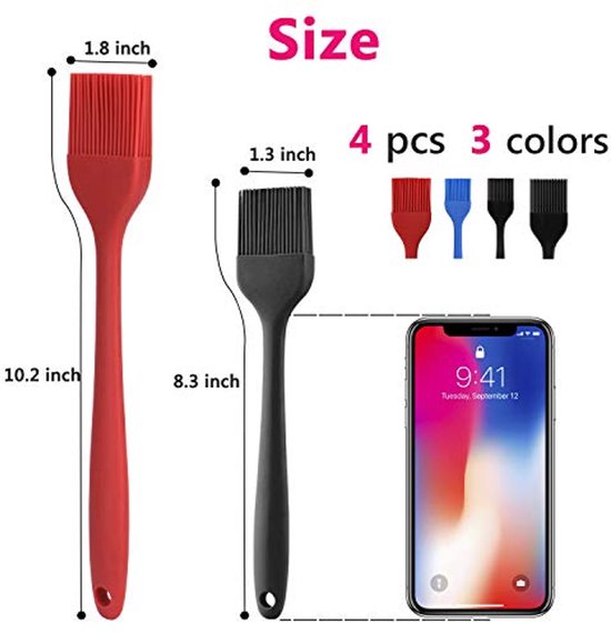 XINGSUI Siliconen Bakborstels – 4 Stuks, Hittebestendig, Antislip, Vaatwasbestendig, Voor Barbecue En Gebak