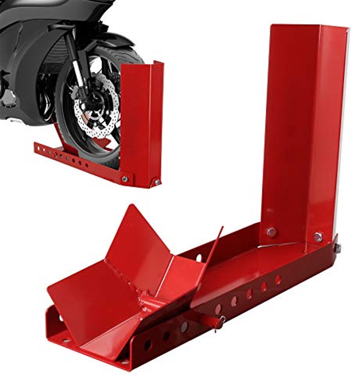 Motorcycle Stand Trailer with Rocker - Adjustable Front Wheel Clamp for 8-24 Inch Tyres