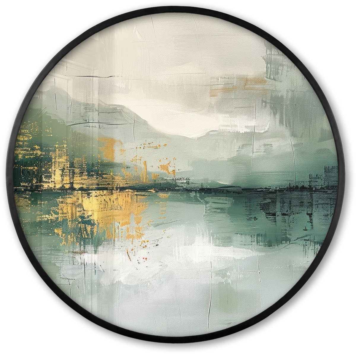 FrameYourWall Poster in lijst Rond - Fotolijst 80x80 cm - Posters - Groen - Modern - Abstract - Goud - Ronde posterlijst zwart - Decoratie - Wanddecoratie woonkamer - Muurdecoratie slaapkamer