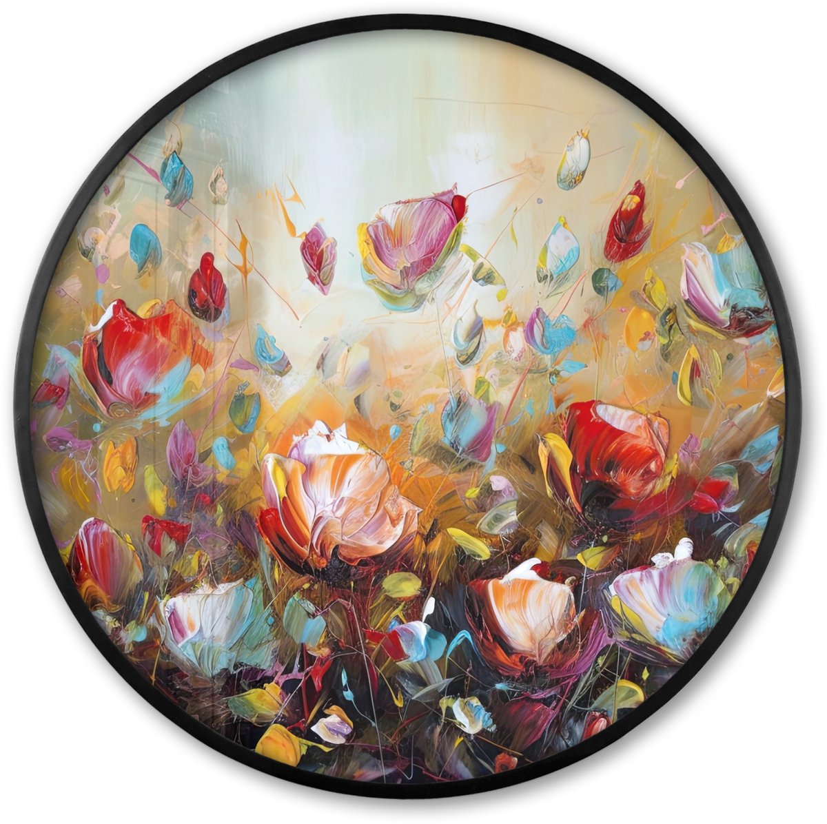 FrameYourWall Poster in lijst Rond - Fotolijst 60x60 cm - Posters - Bloemen - Kunst - Natuur - Olieverf - Ronde posterlijst zwart - Decoratie - Wanddecoratie woonkamer - Muurdecoratie slaapkamer