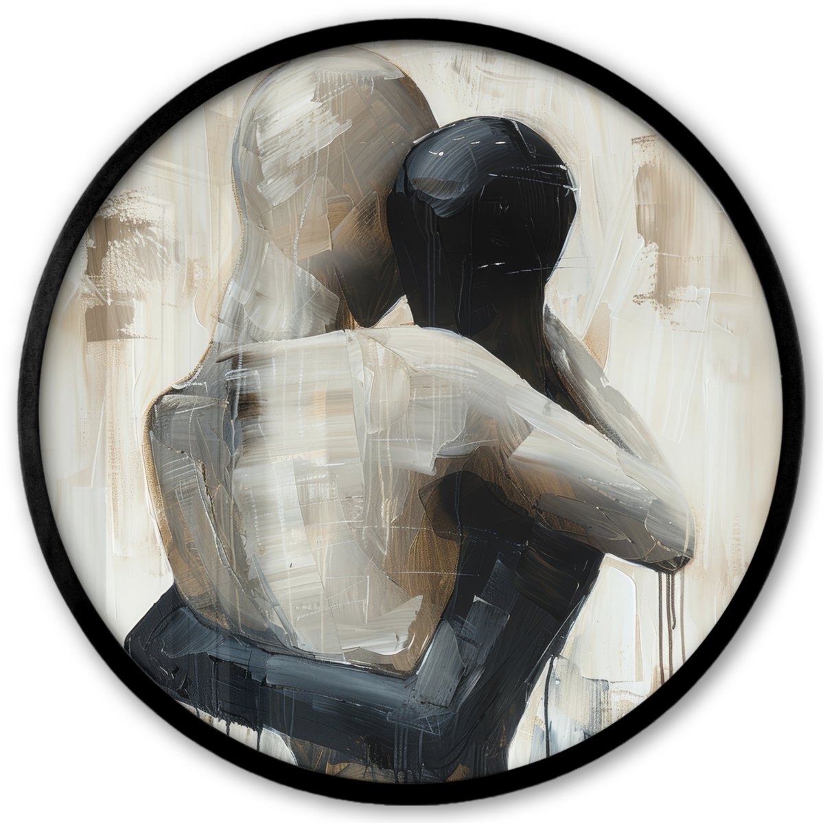 FrameYourWall Poster in lijst Rond - Fotolijst 40x40 cm - Posters - Abstract - Liefde - Zwart wit - Modern - Ronde posterlijst zwart - Decoratie - Wanddecoratie woonkamer - Muurdecoratie slaapkamer
