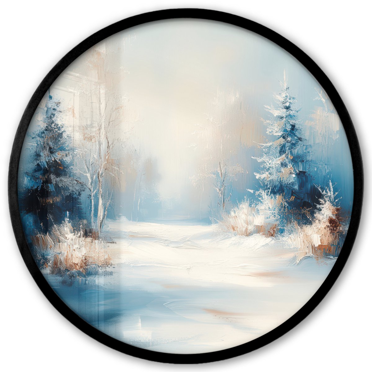 FrameYourWall Poster in lijst Rond - Fotolijst 40x40 cm - Posters - Bos - Winter - Natuur - Abstract - Sneeuw - Ronde posterlijst zwart - Decoratie - Wanddecoratie woonkamer - Muurdecoratie slaapkamer Winter - Landschap