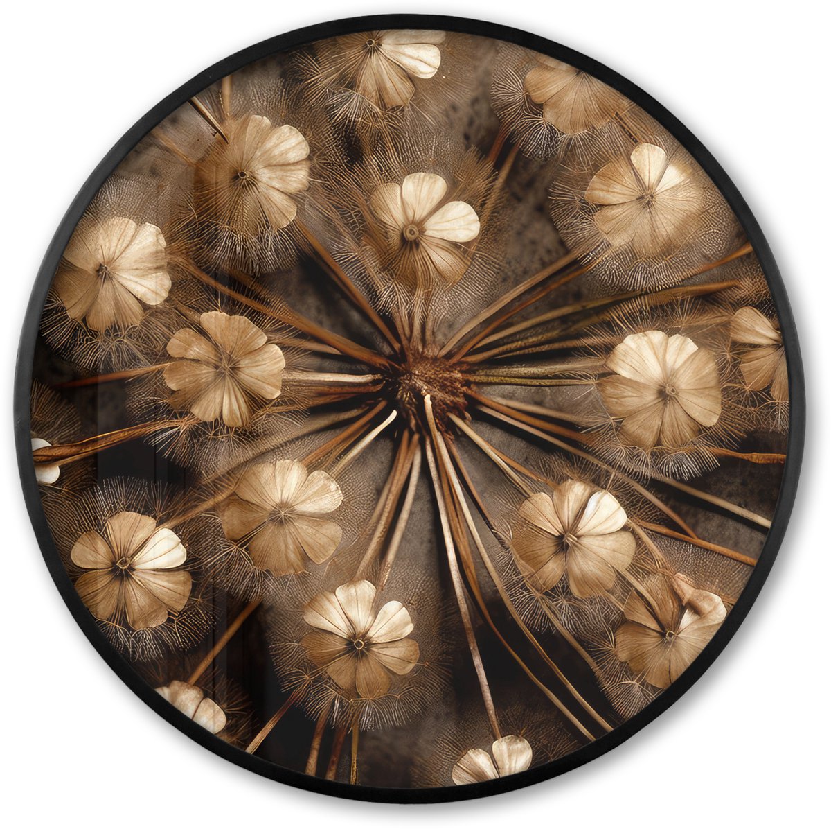 FrameYourWall Poster in lijst Rond - Fotolijst 80x80 cm - Posters - Droogbloemen - Bruin - Natuur - Ronde posterlijst zwart - Decoratie - Wanddecoratie woonkamer - Muurdecoratie slaapkamer Plantjes
