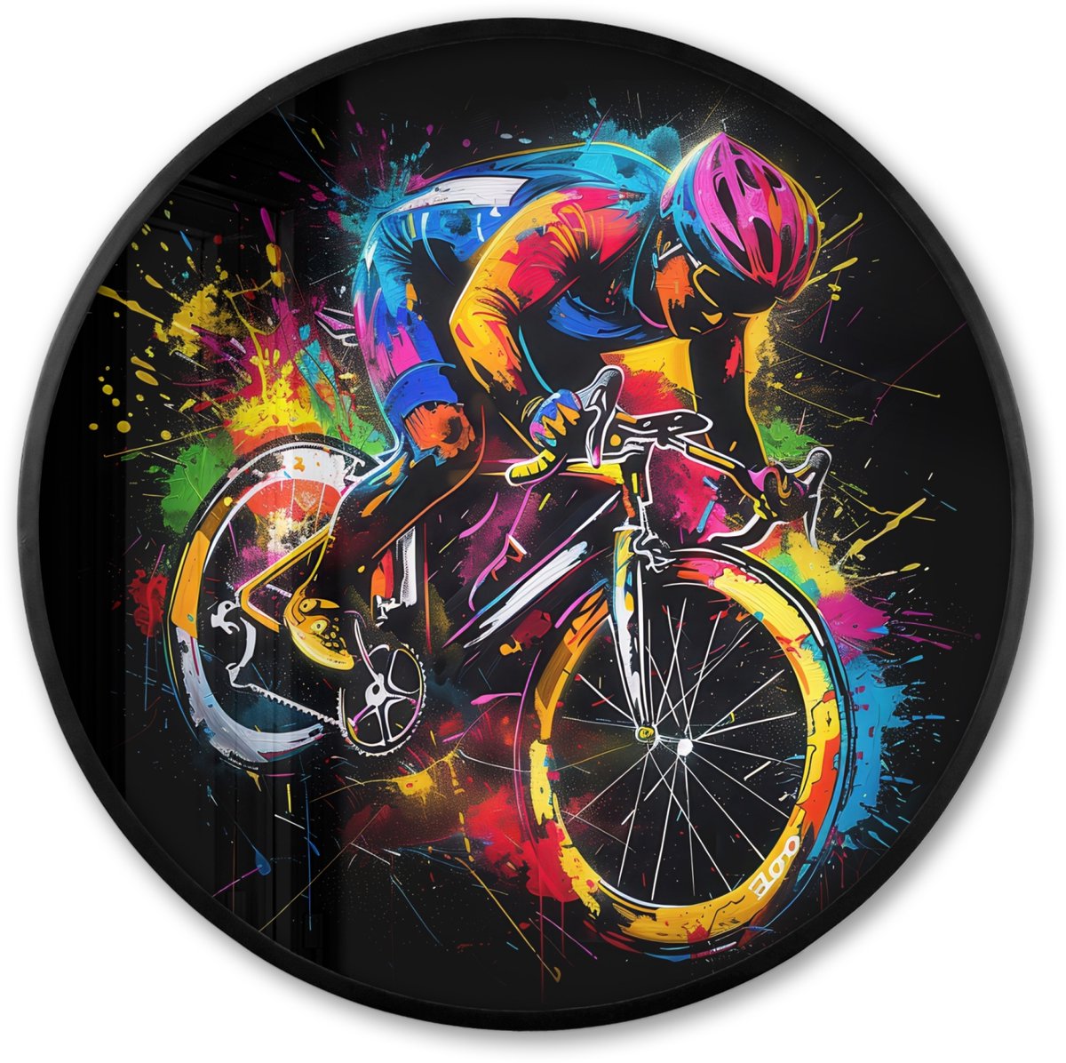 FrameYourWall Poster in lijst Rond - Fotolijst 80x80 cm - Posters - Graffiti - Sport - Wielrennen - Fiets - Ronde posterlijst zwart - Decoratie - Wanddecoratie woonkamer - Muurdecoratie slaapkamer
