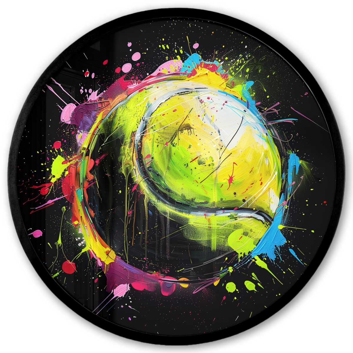 FrameYourWall Poster in lijst Rond - Fotolijst 40x40 cm - Posters - Graffiti - Sport - Tennis - Padel - Bal - Ronde posterlijst zwart - Decoratie - Wanddecoratie woonkamer - Muurdecoratie slaapkamer Tennisbal